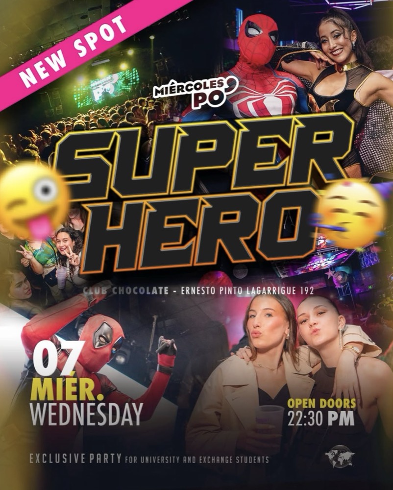 Miércoles Po Super Hero party flyer